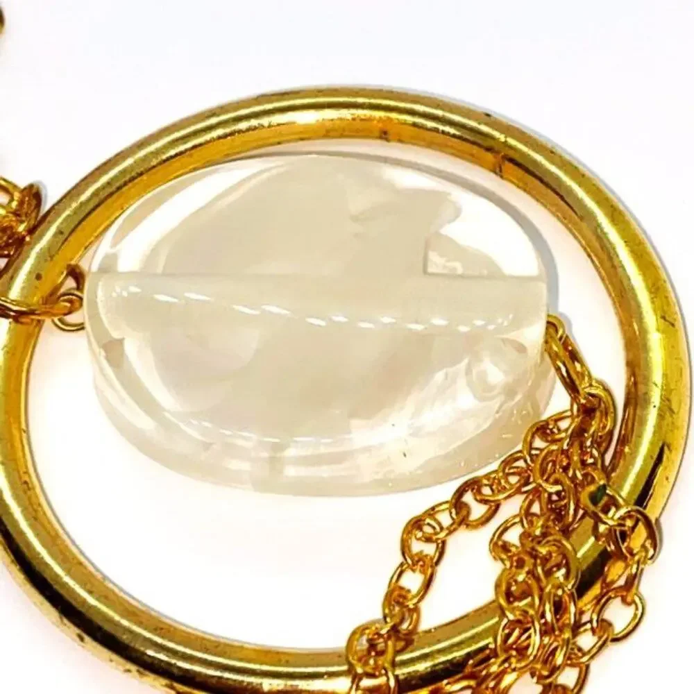 Gold-Tone Smoky White Pendant Stone Float Necklace